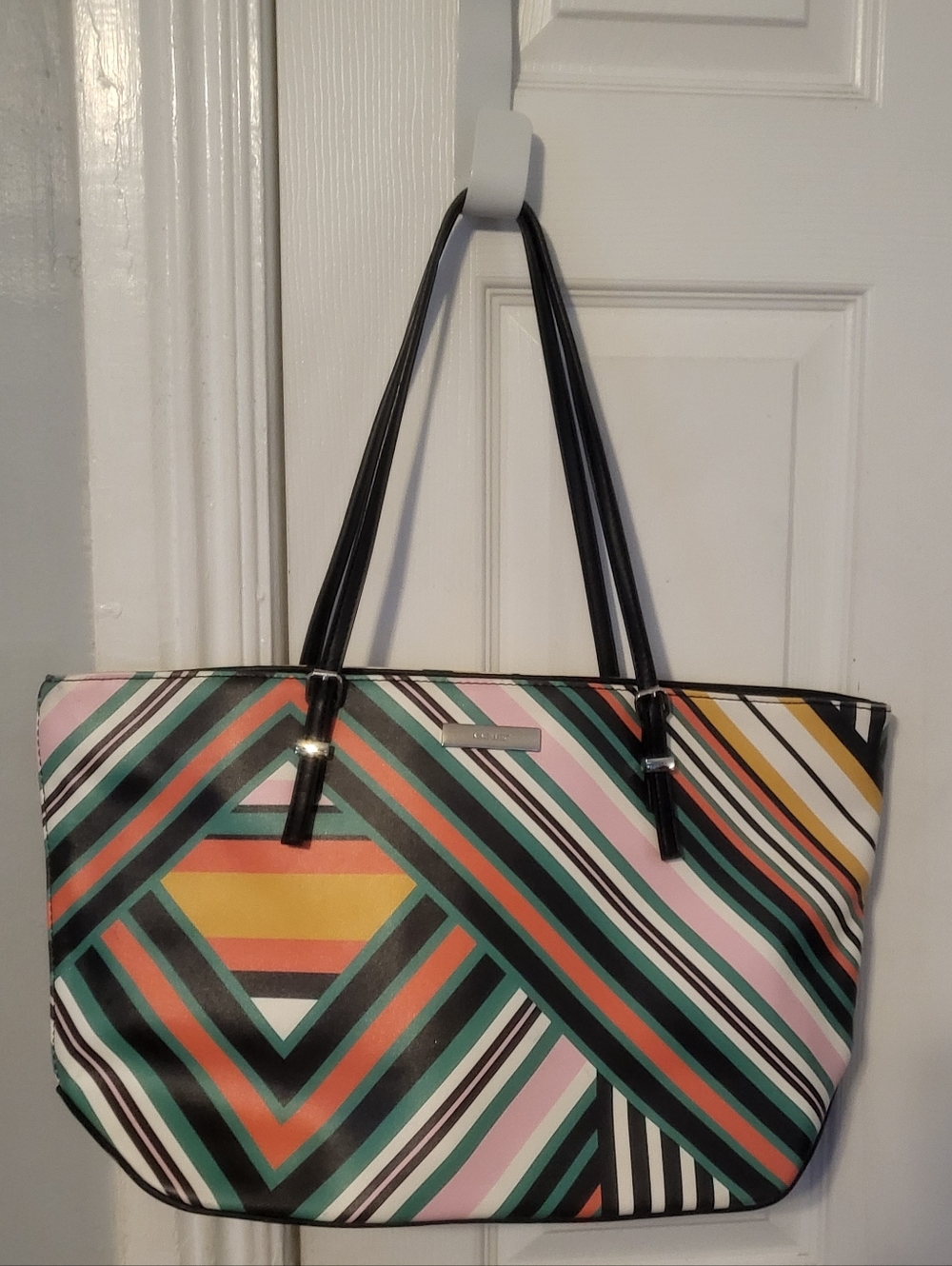 Nine West Striped Multi-Color Tote Handbag - Black Handles